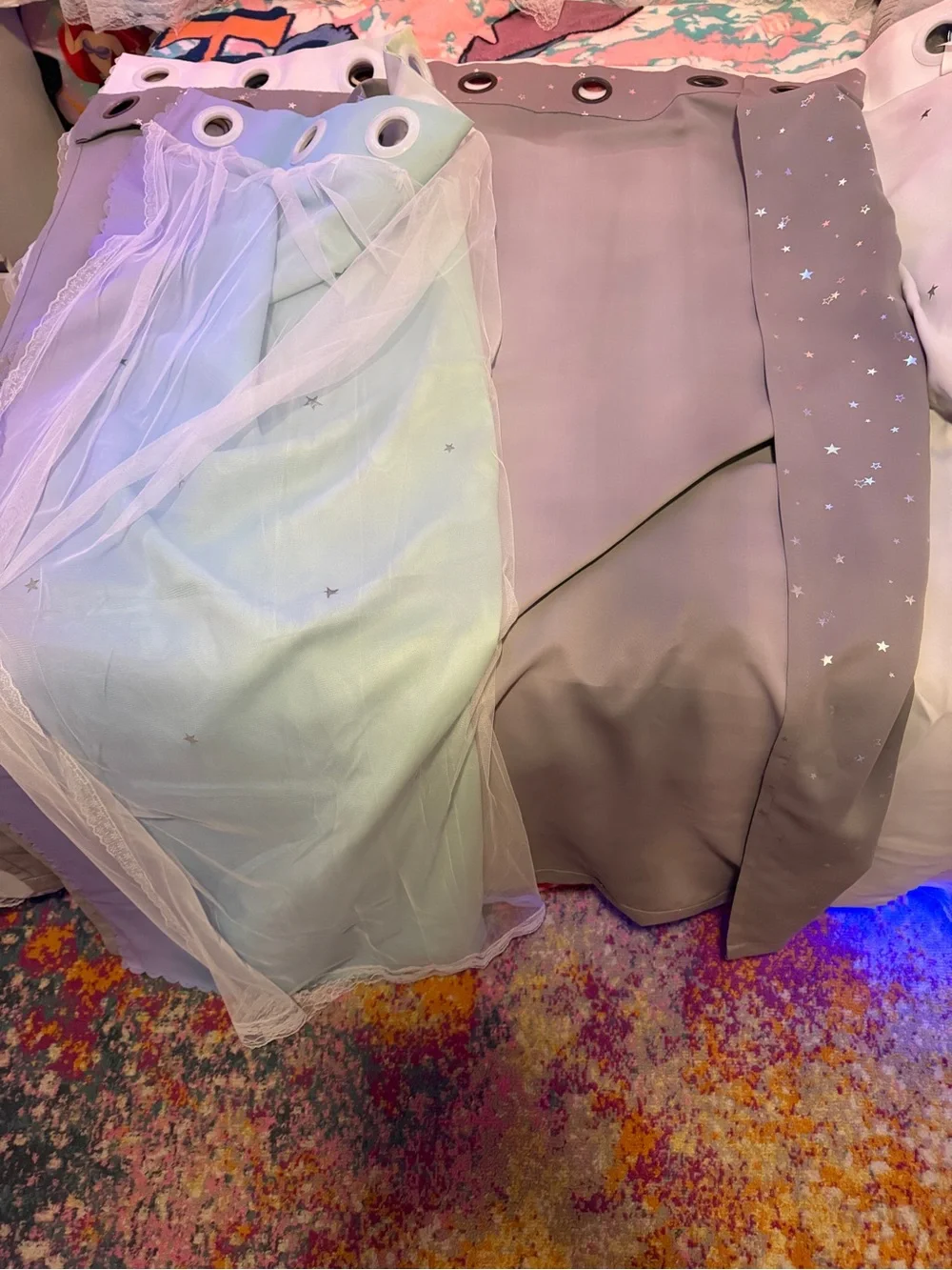 Rainbow Pastel/Gray Star Curtains